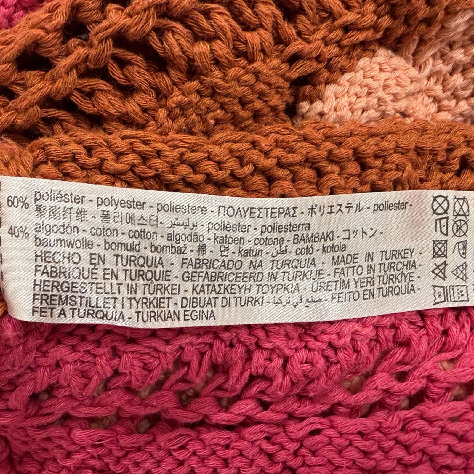 Zara Striped Open-Knit Polo Sweater Pink Brown