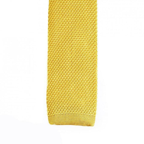 Mustard Knitted Square Cut Silk Tie