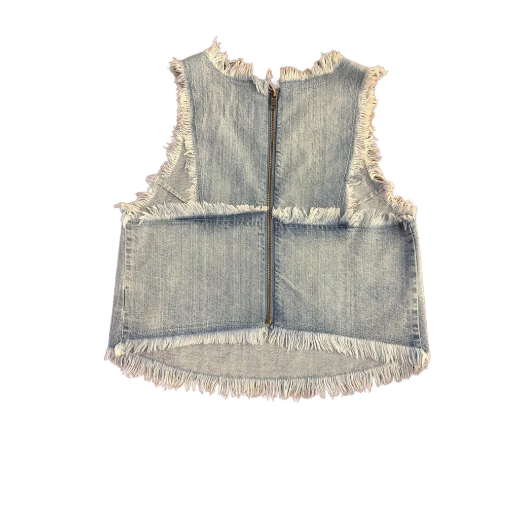 Pistola Fringe Denim Crop Top Light Blue