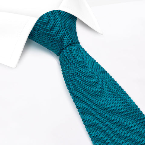 Turquoise Knitted Square Cut Silk Tie