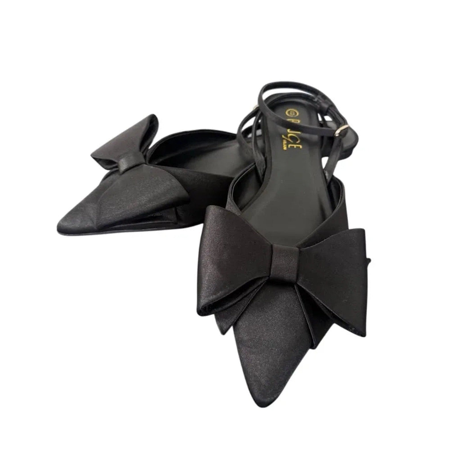 Rouge Helium Black Satin Bow Pointed-Toe Flats