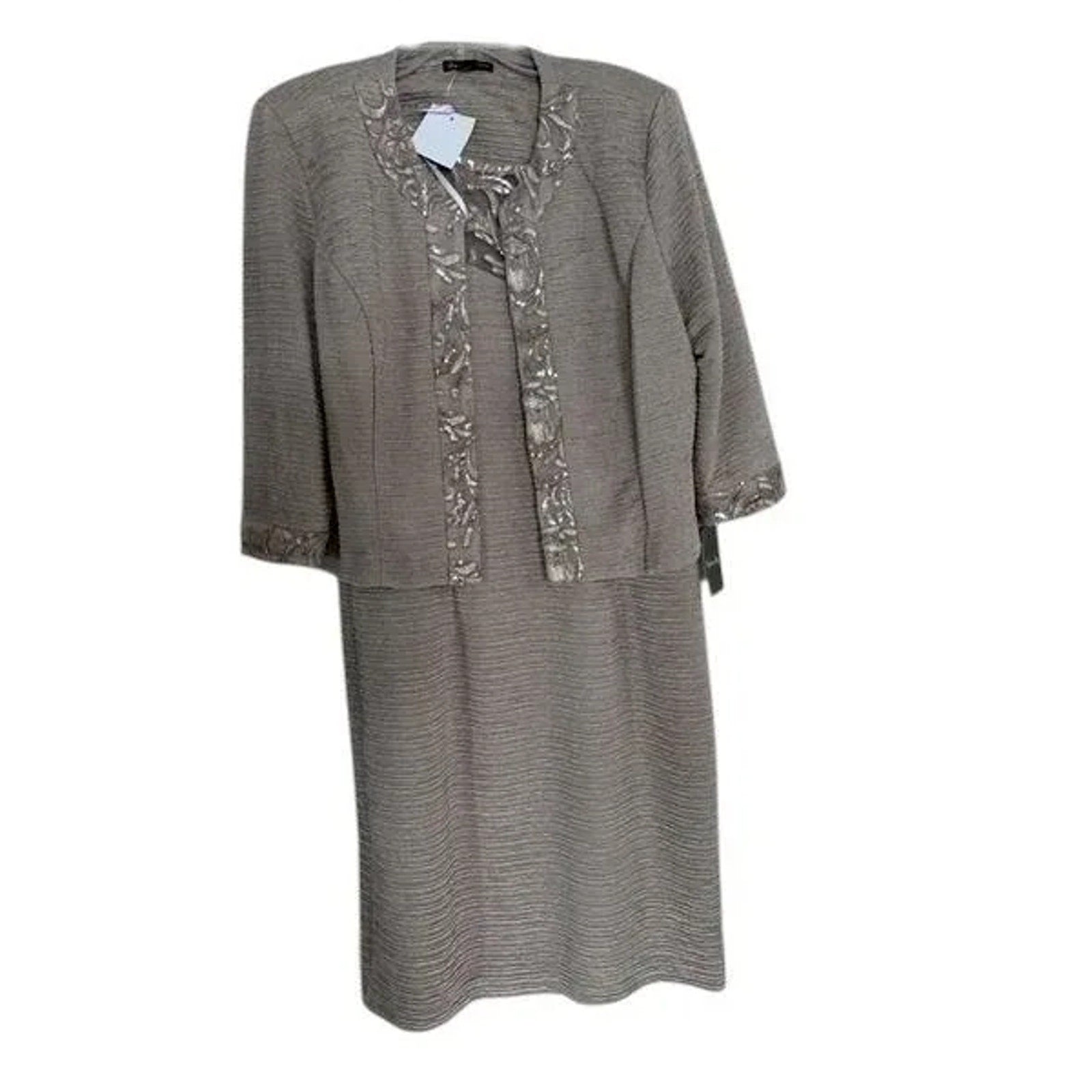 Brianna Milay Sequin Embroidered Two-Piece Dress Set Taupe