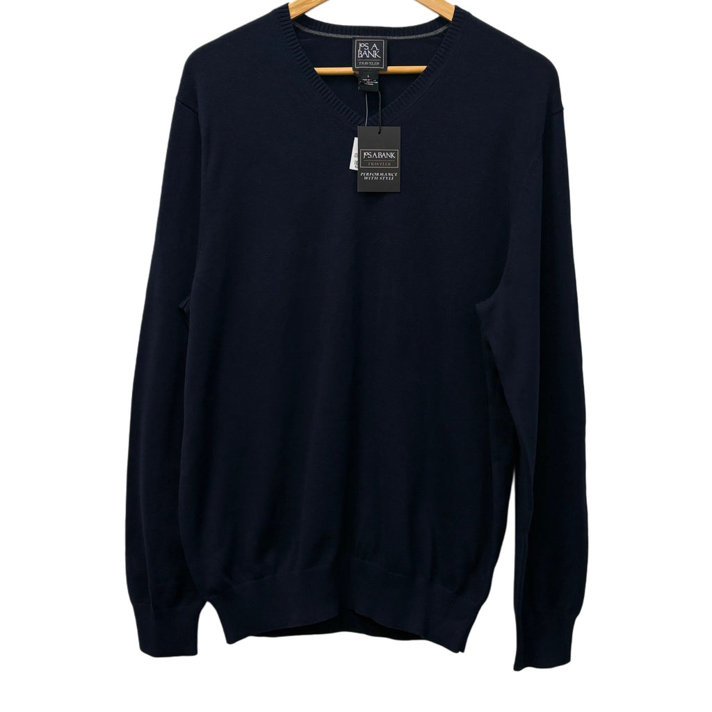 NEW Jos A Bank Traveler Pima Cotton Sweater Men’s Large Navy V-Neck Lightweight