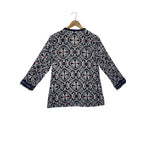 Talbots Medallion Print Long Sleeve Tunic Top Navy
