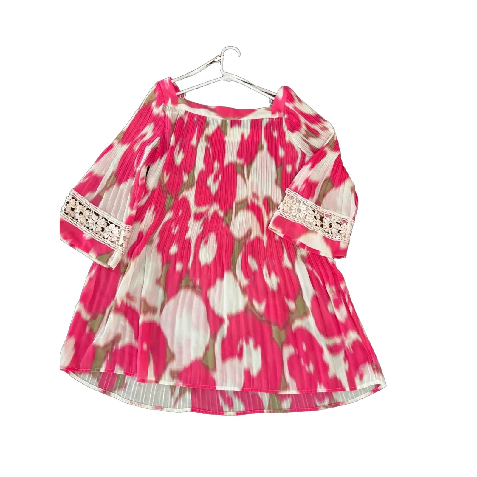 Alfani Pleated Abstract Print Tunic Top Pink