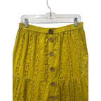 Mustard Yellow Eyelet Tiered Midi Skirt Boho