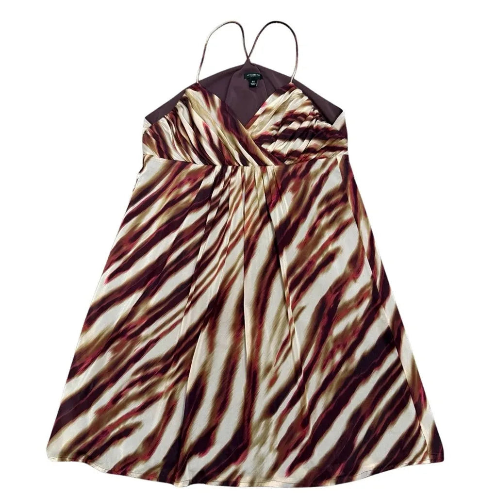Ann Taylor Animal Print Silk Blend Slip Dress Cream