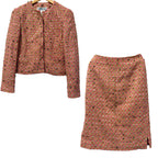 Carlisle Tweed Jacket Skirt Set Pink Green Bouclé Suit Size 2 Wool Blend
