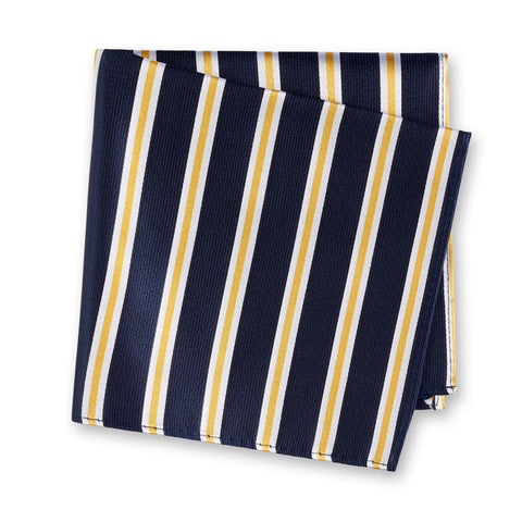Navy With White And Gold Stripes Silk Handkerchief