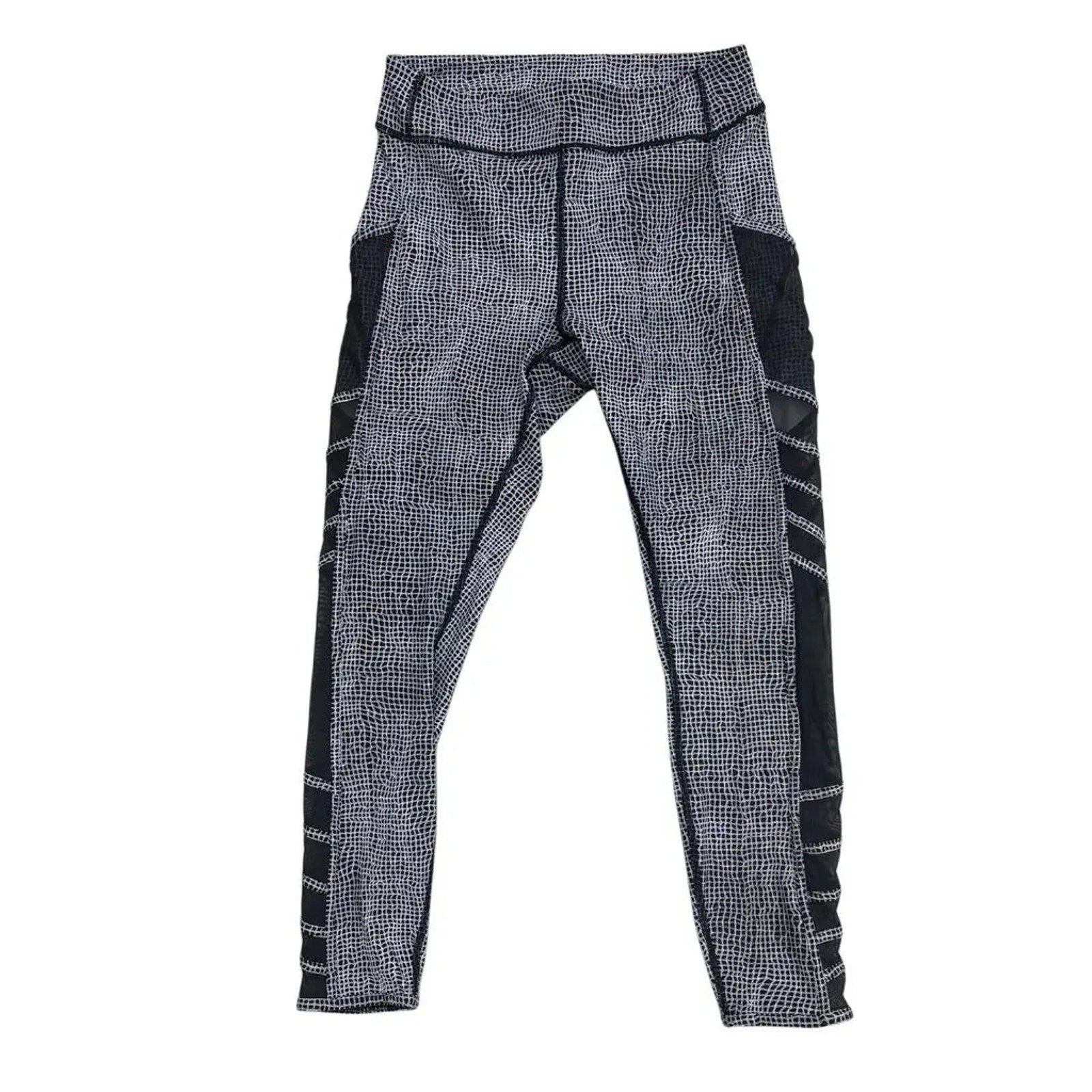 Lululemon Grid Print Crop Athletic Leggings Mesh Panels Black