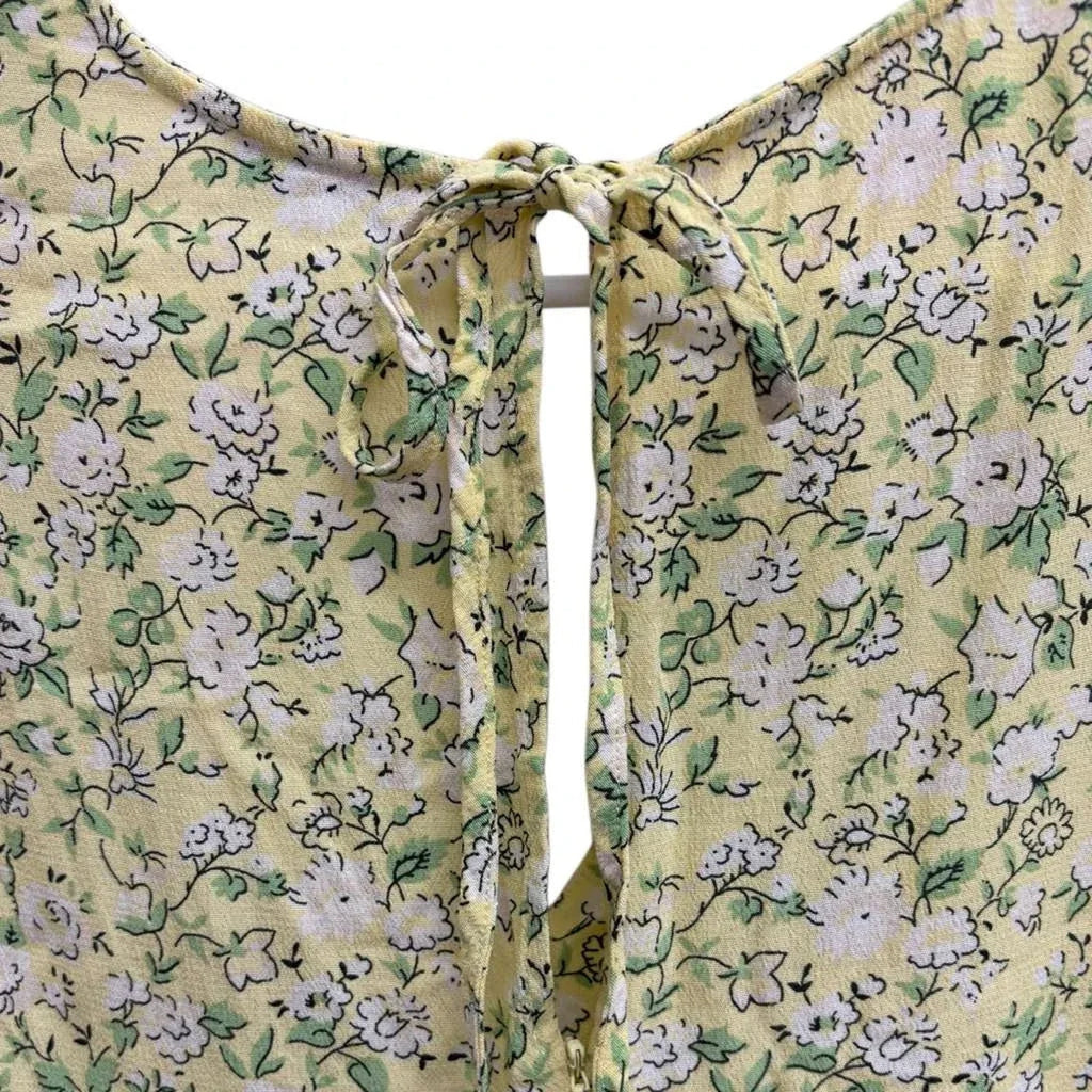 Topshop Yellow Floral Mini Dress Puff Sleeves