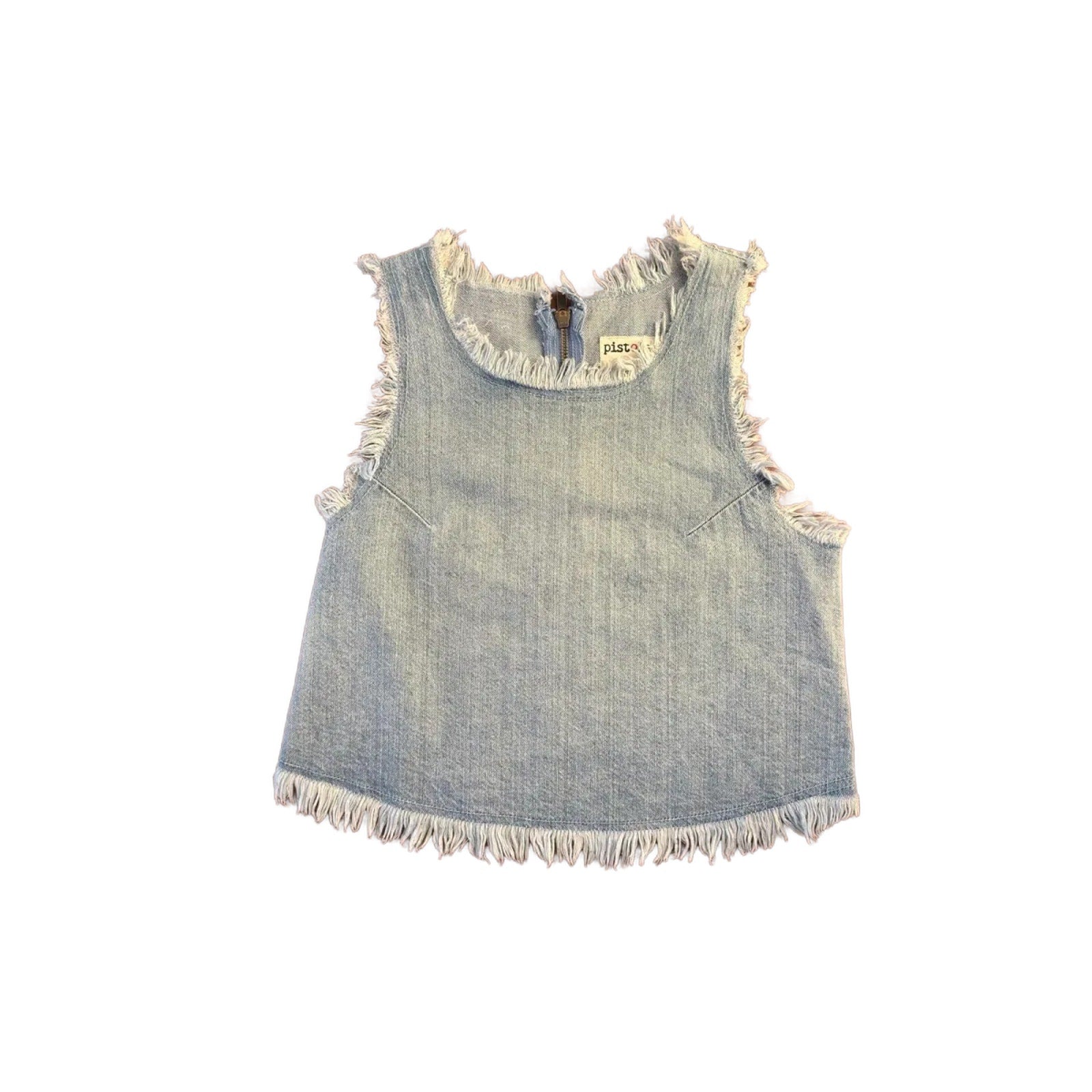 Pistola Fringe Denim Crop Top Light Blue