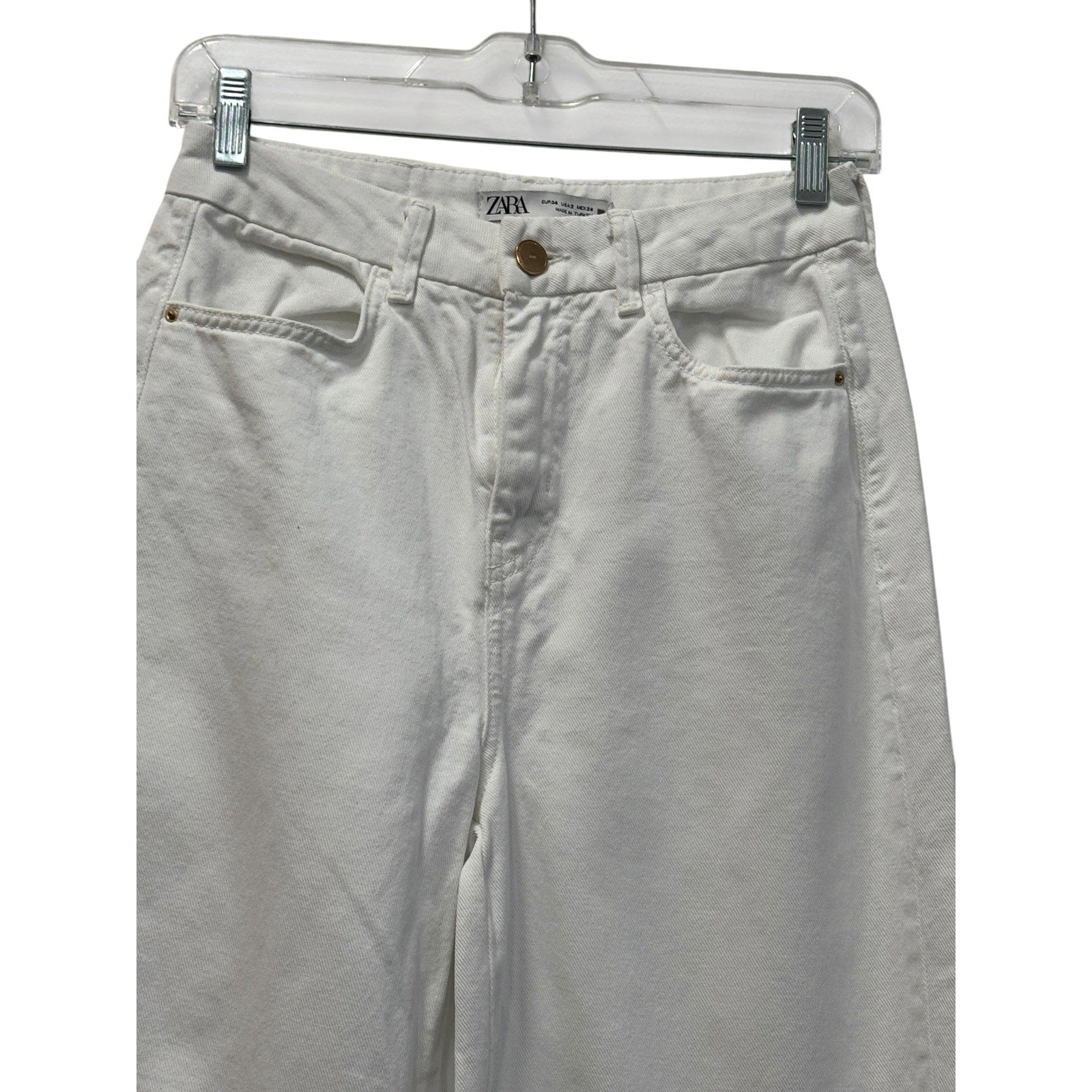 ZARA Wide Leg White Denim Jeans High Rise
