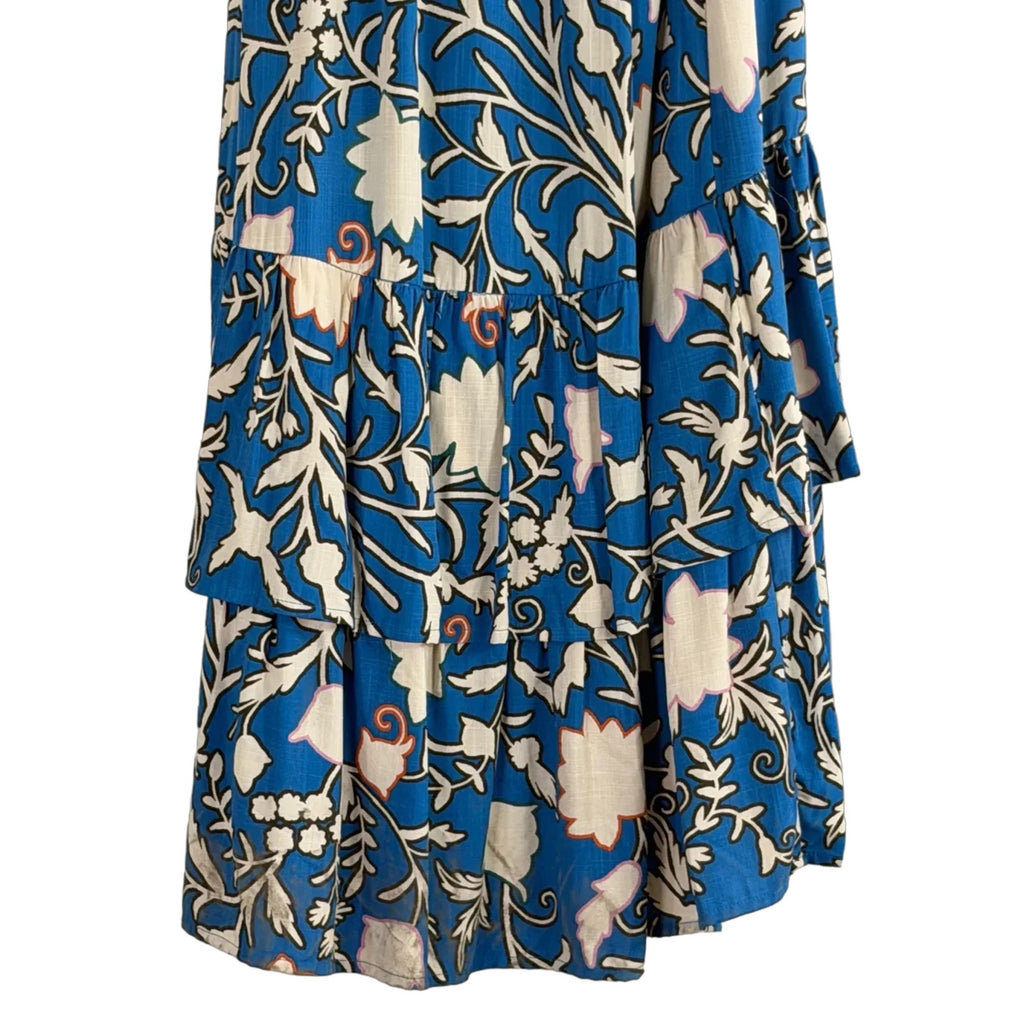 Blue Floral Print Wrap Maxi Dress KNOX ROSE