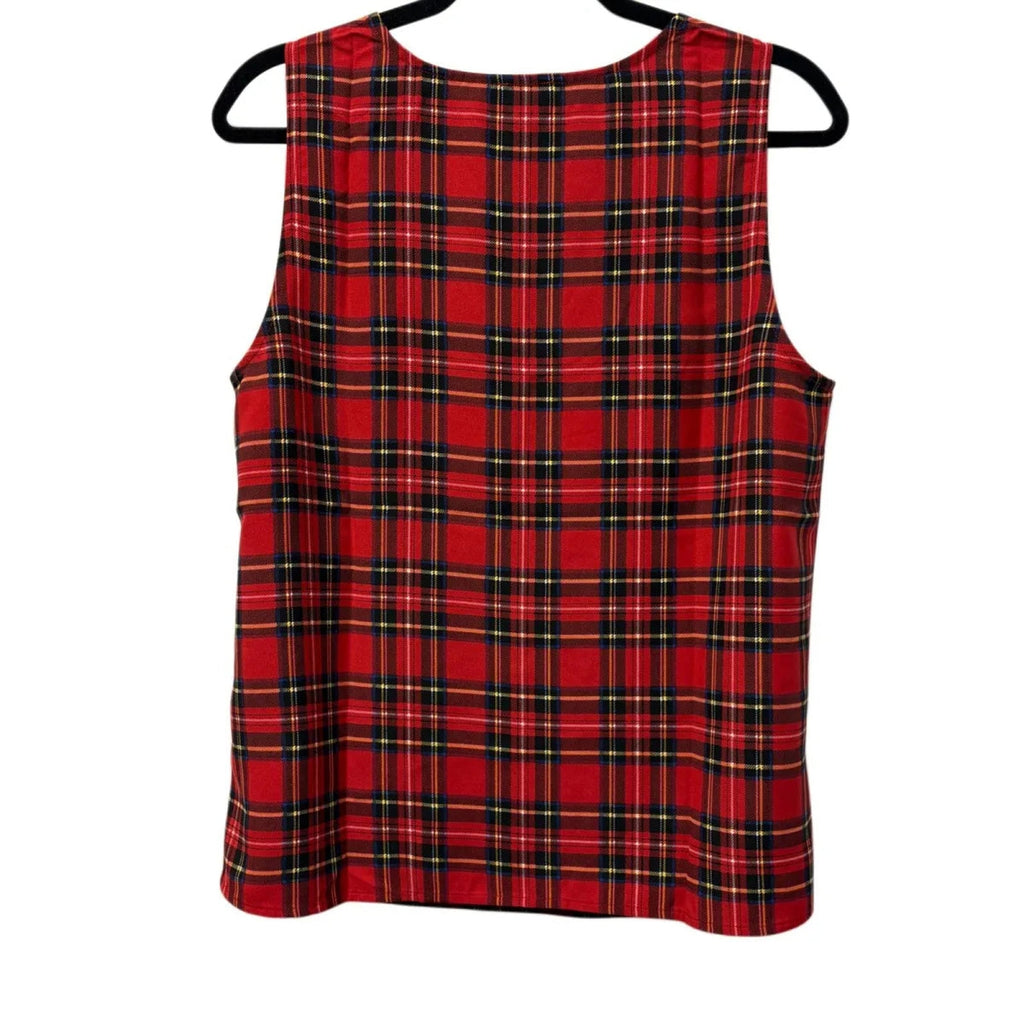 J.Crew Plaid Sleeveless V-Neck Top Red Tartan