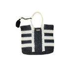 Escape Striped Woven Straw Tote Bag Black White
