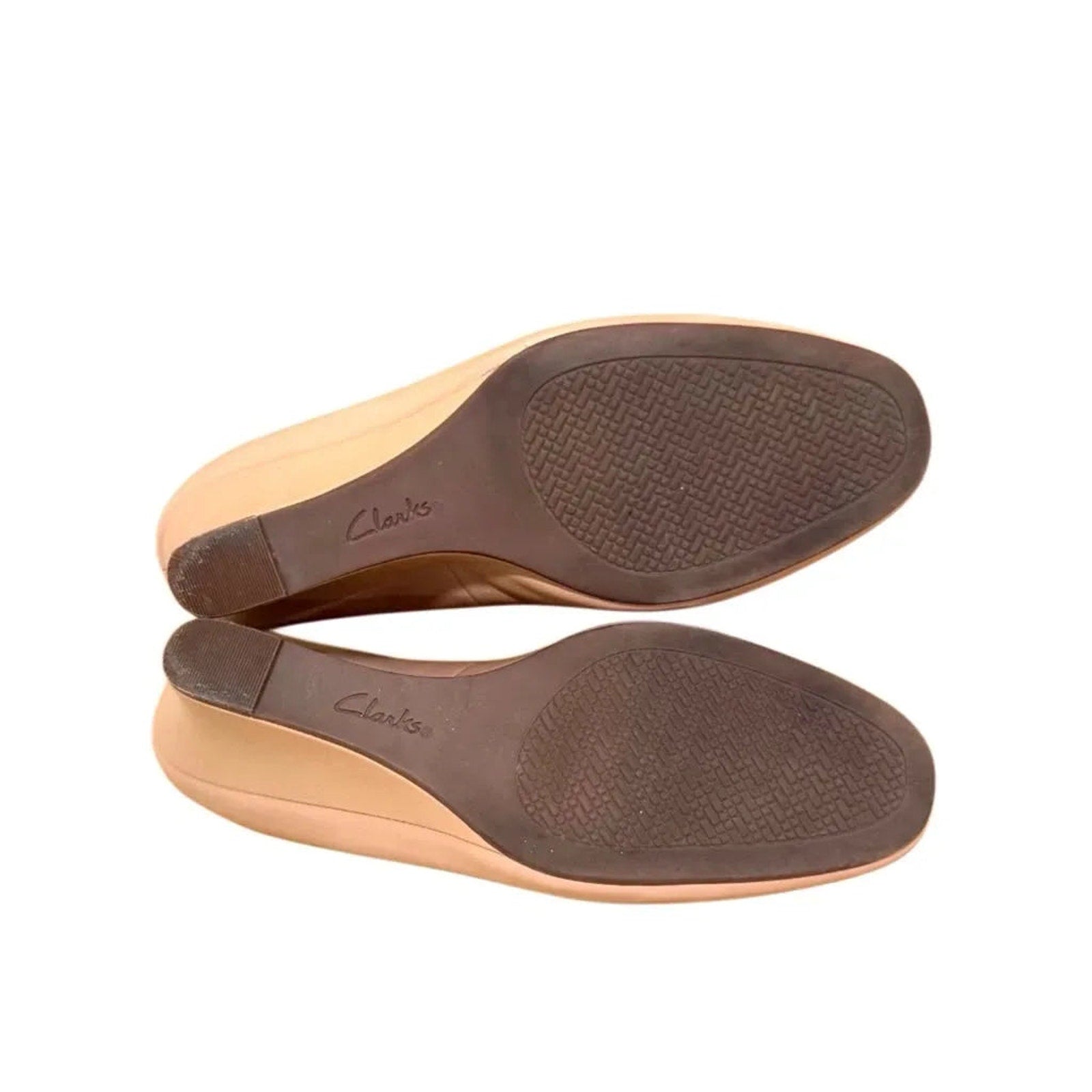 Clarks Nude Leather Wedge Pumps