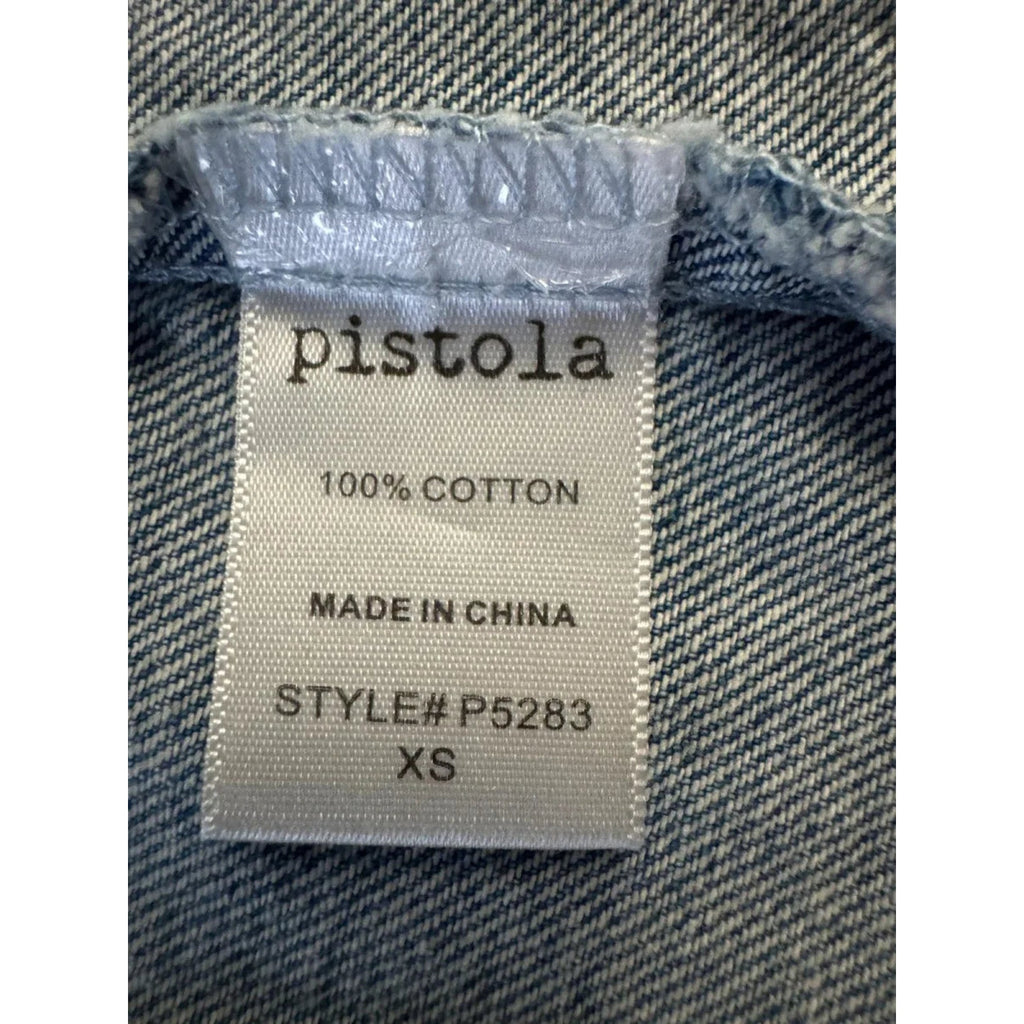Pistola Fringe Denim Crop Top Light Blue