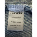 Pistola Fringe Denim Crop Top Light Blue