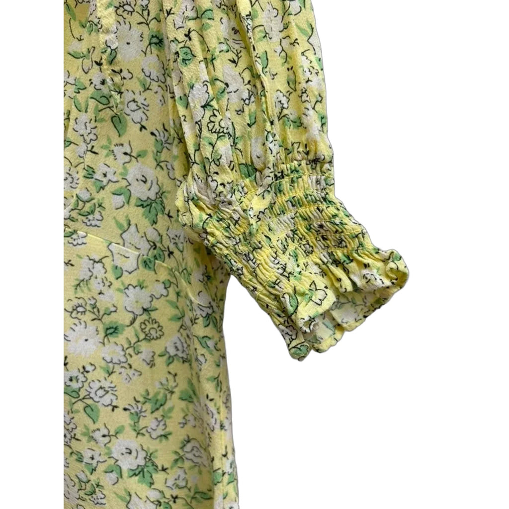Topshop Yellow Floral Mini Dress Puff Sleeves