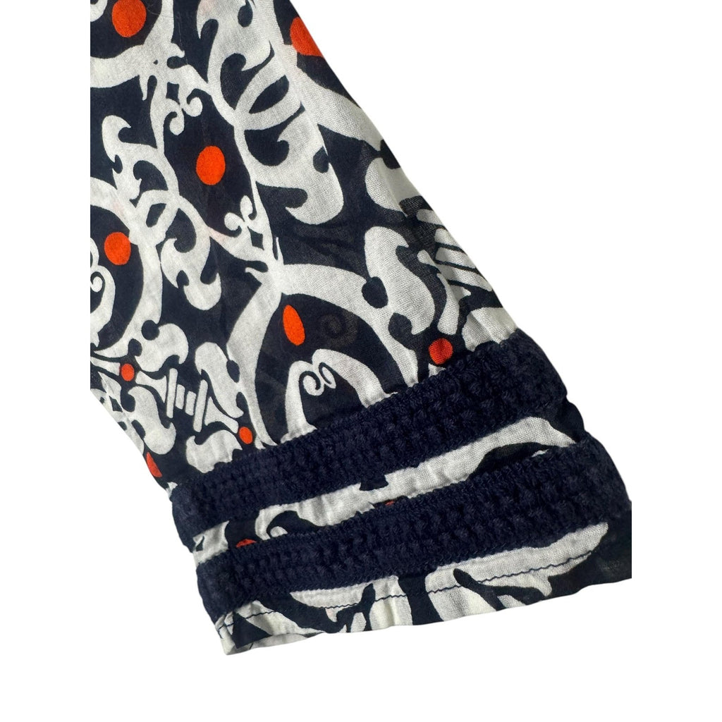 Talbots Medallion Print Long Sleeve Tunic Top Navy