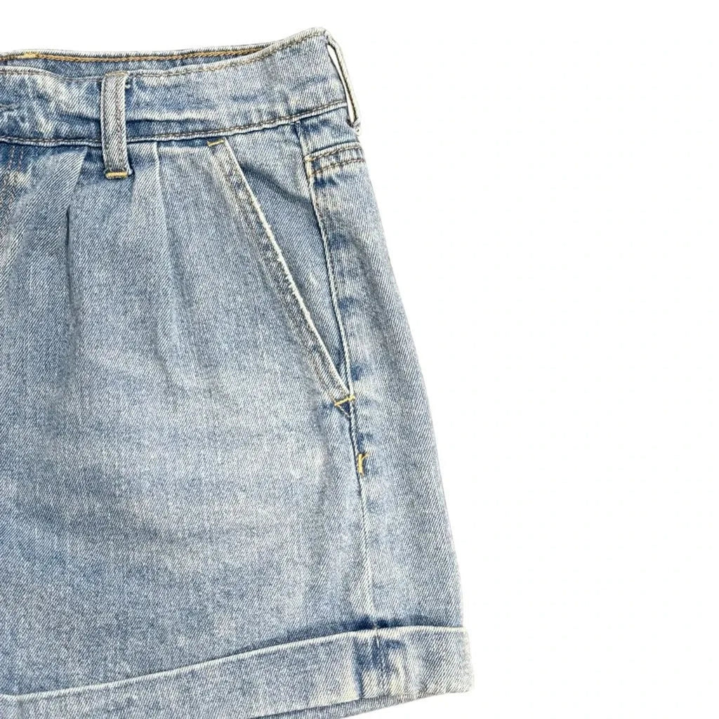 American Eagle Pleated Denim Mom Shorts Light Blue