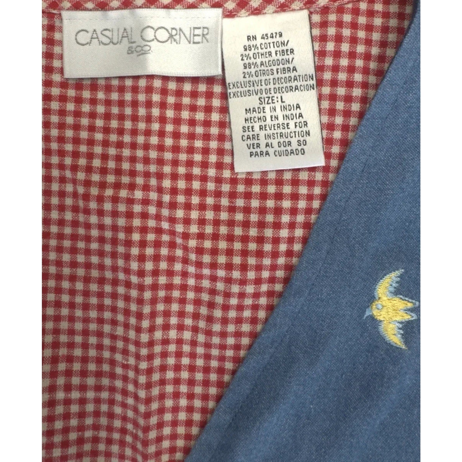 Casual Corner Denim Gingham Embroidered Garden Vest