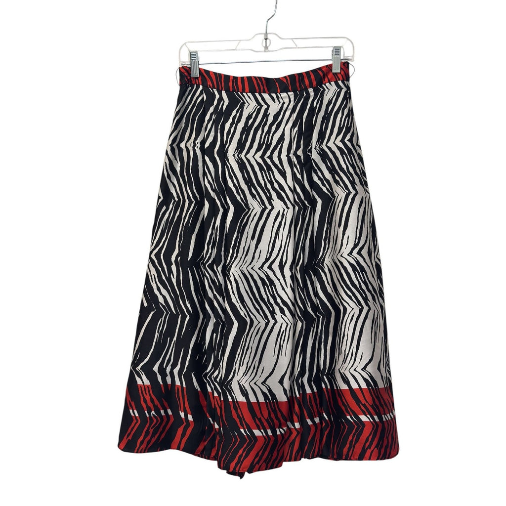Zebra Print Pleated Midi Skirt Black White Red Zara
