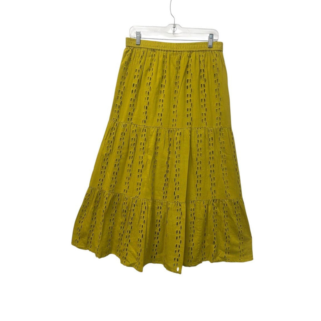 Mustard Yellow Eyelet Tiered Midi Skirt Boho