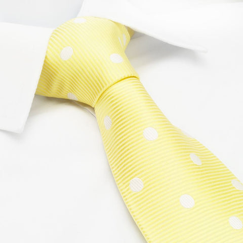 Yellow Silk Tie With White Polka Dots
