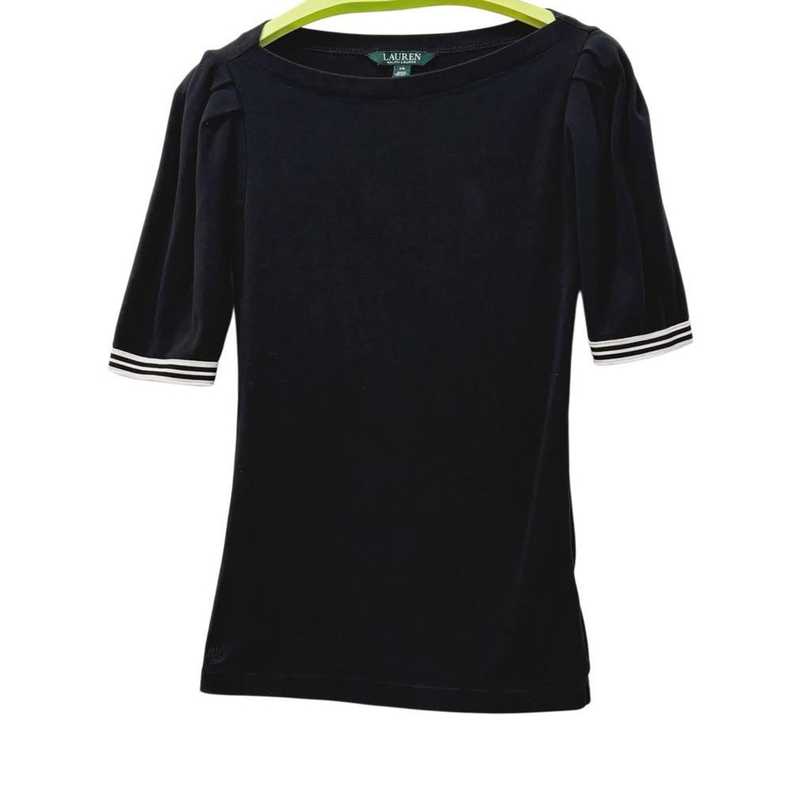 Ralph Lauren Boat Neck Puff Sleeve Top Black XS