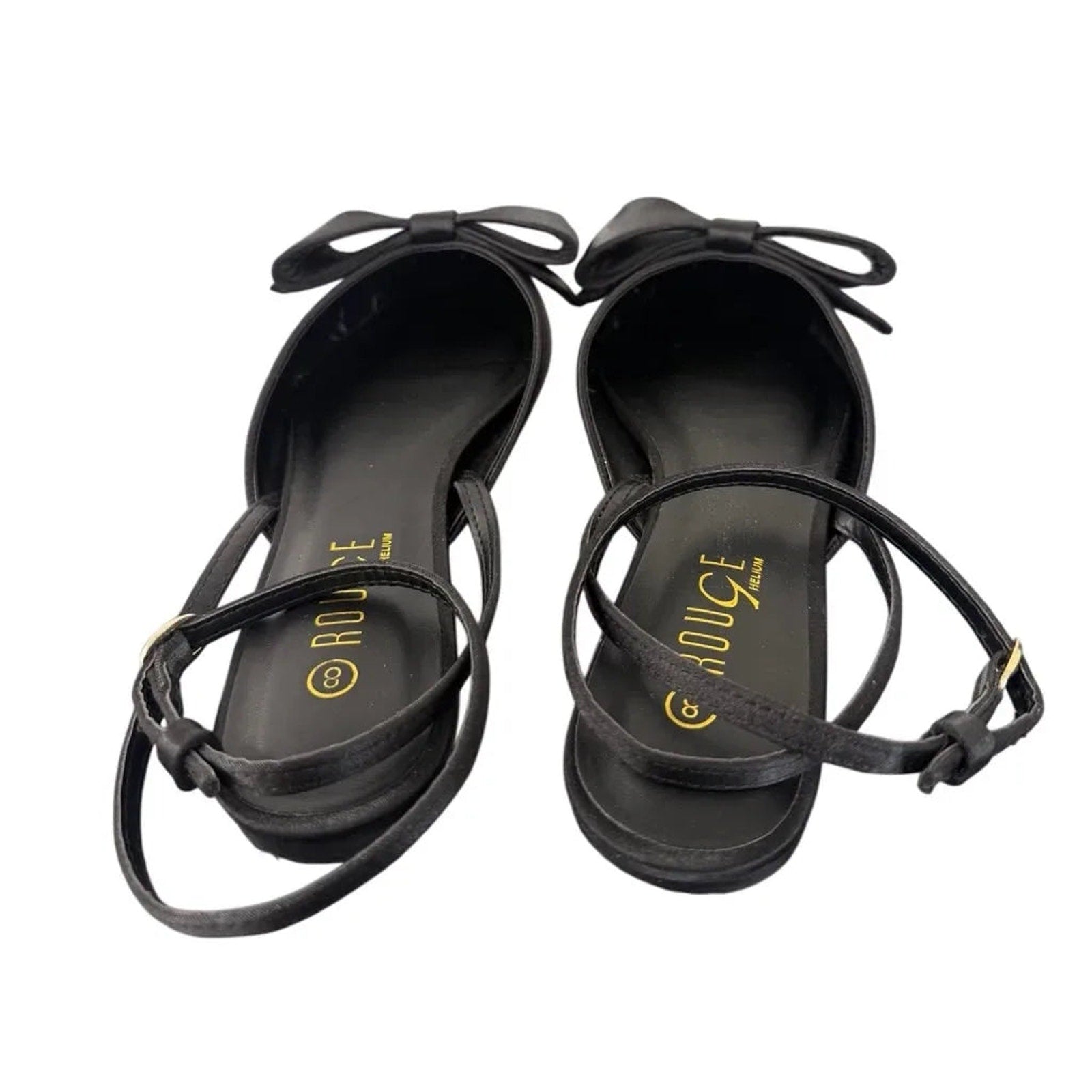 Rouge Helium Black Satin Bow Pointed-Toe Flats