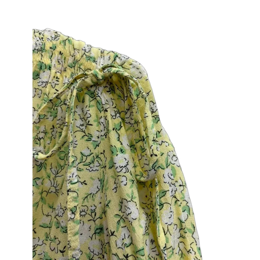 Topshop Yellow Floral Mini Dress Puff Sleeves