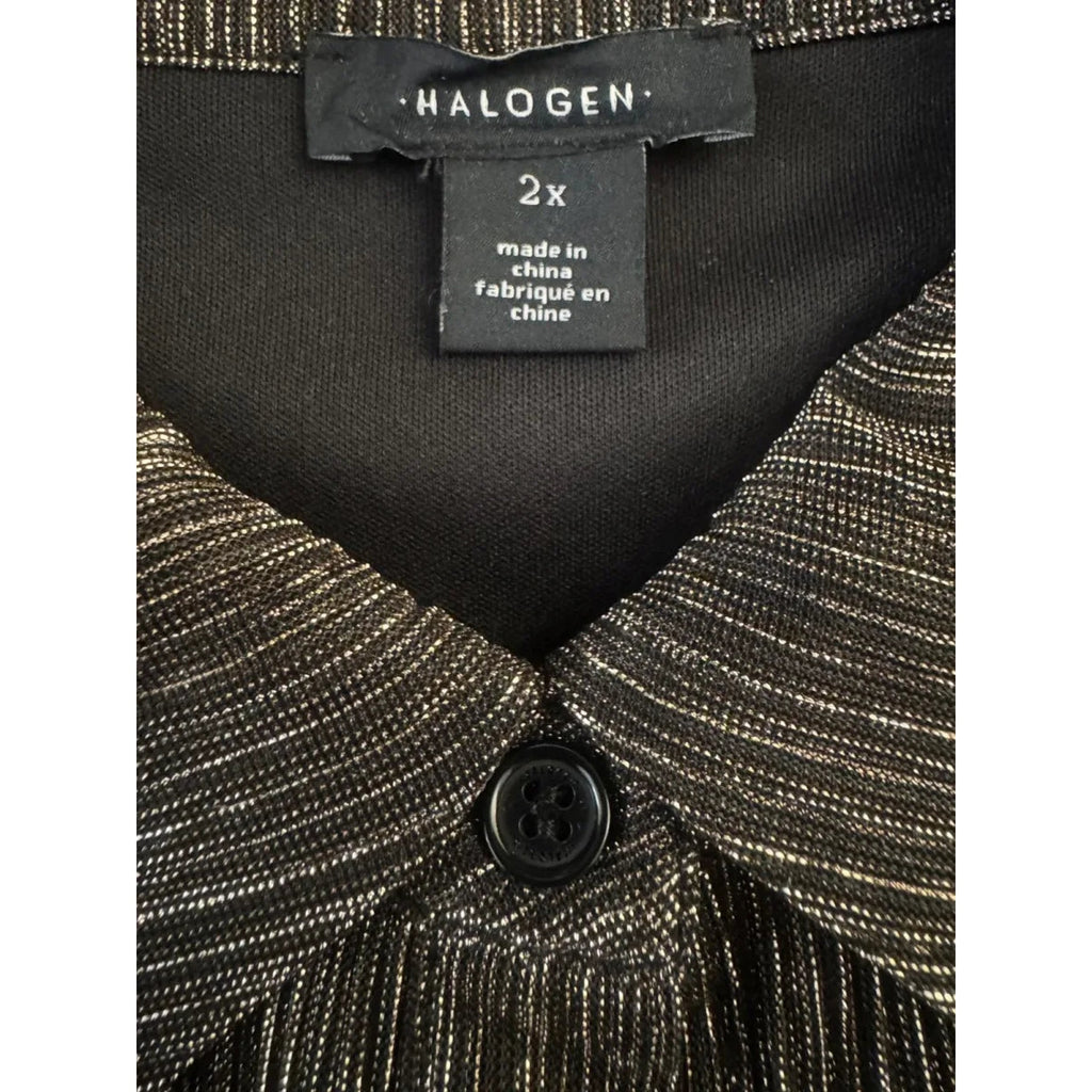 Halogen Metallic Shimmer Button-Front Top Black Gold