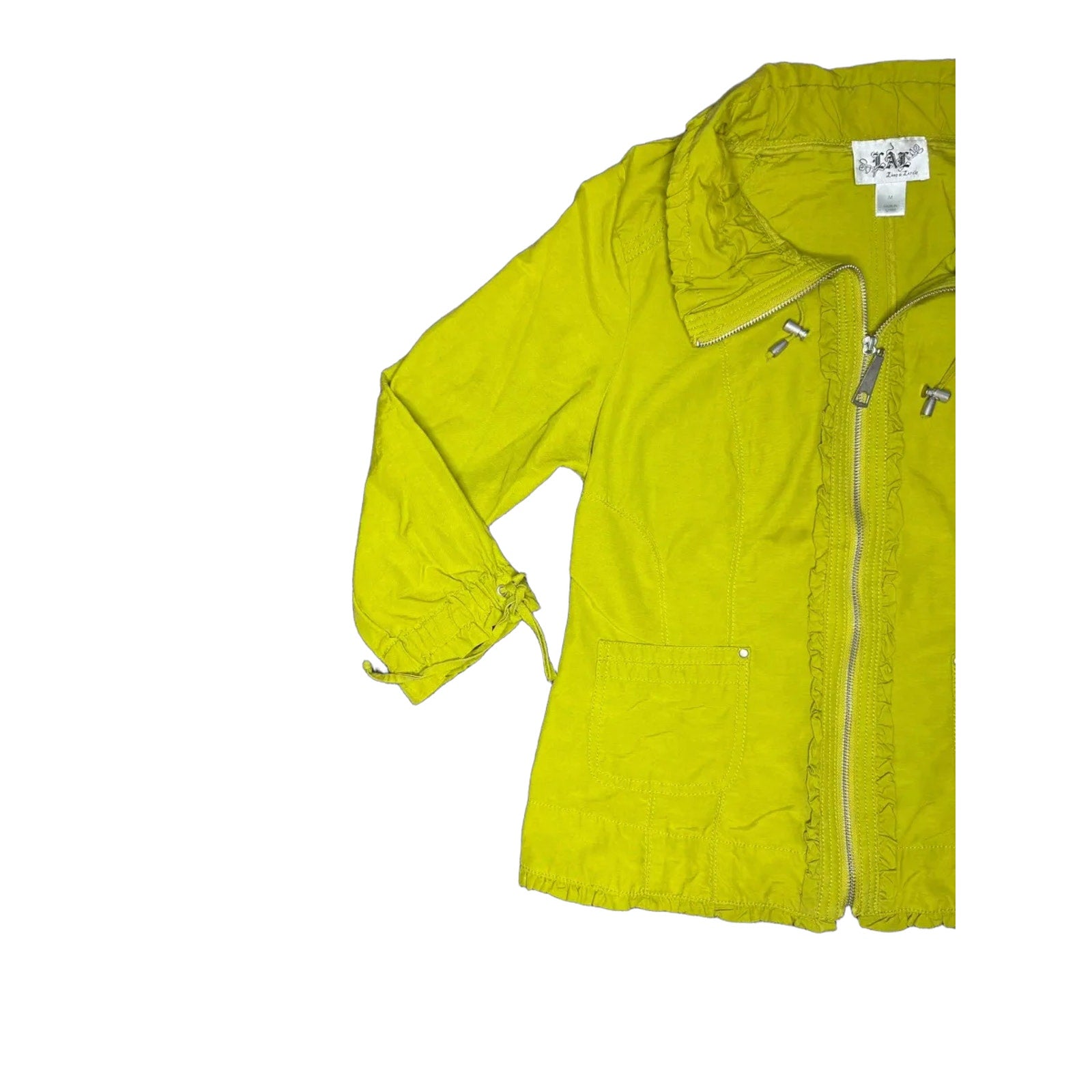LAL Chartreuse Zip-Up Lightweight 3/4 Sleeves Jacket Medium