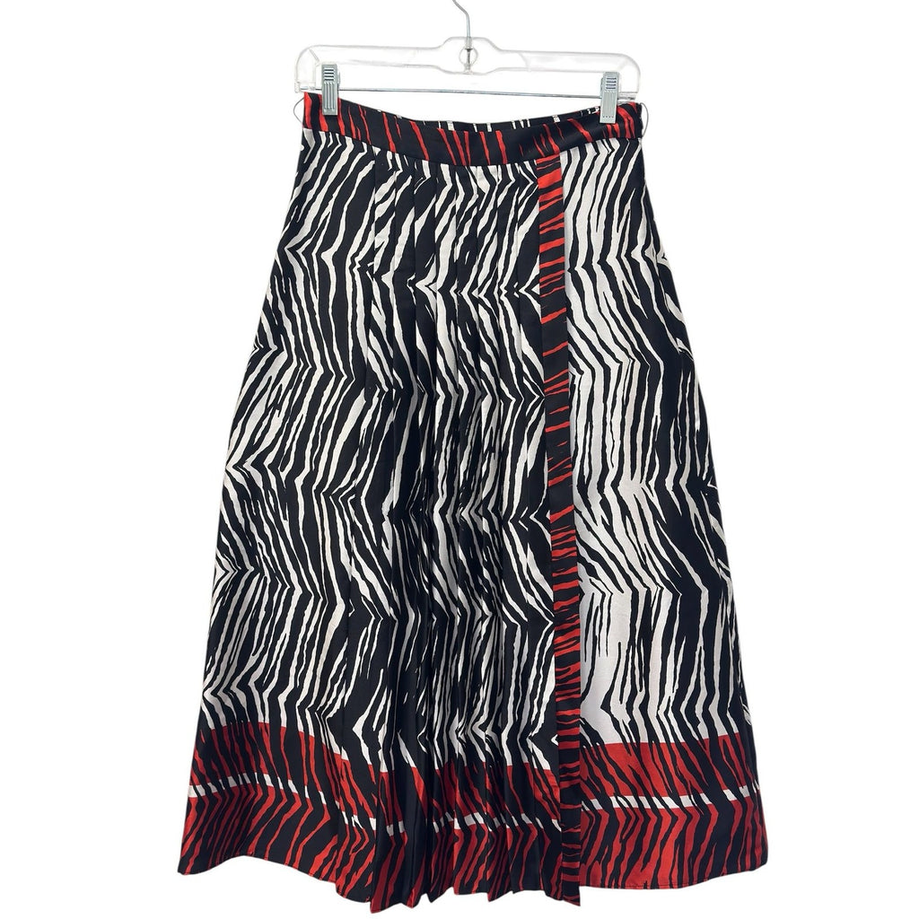 Zebra Print Pleated Midi Skirt Black White Red Zara