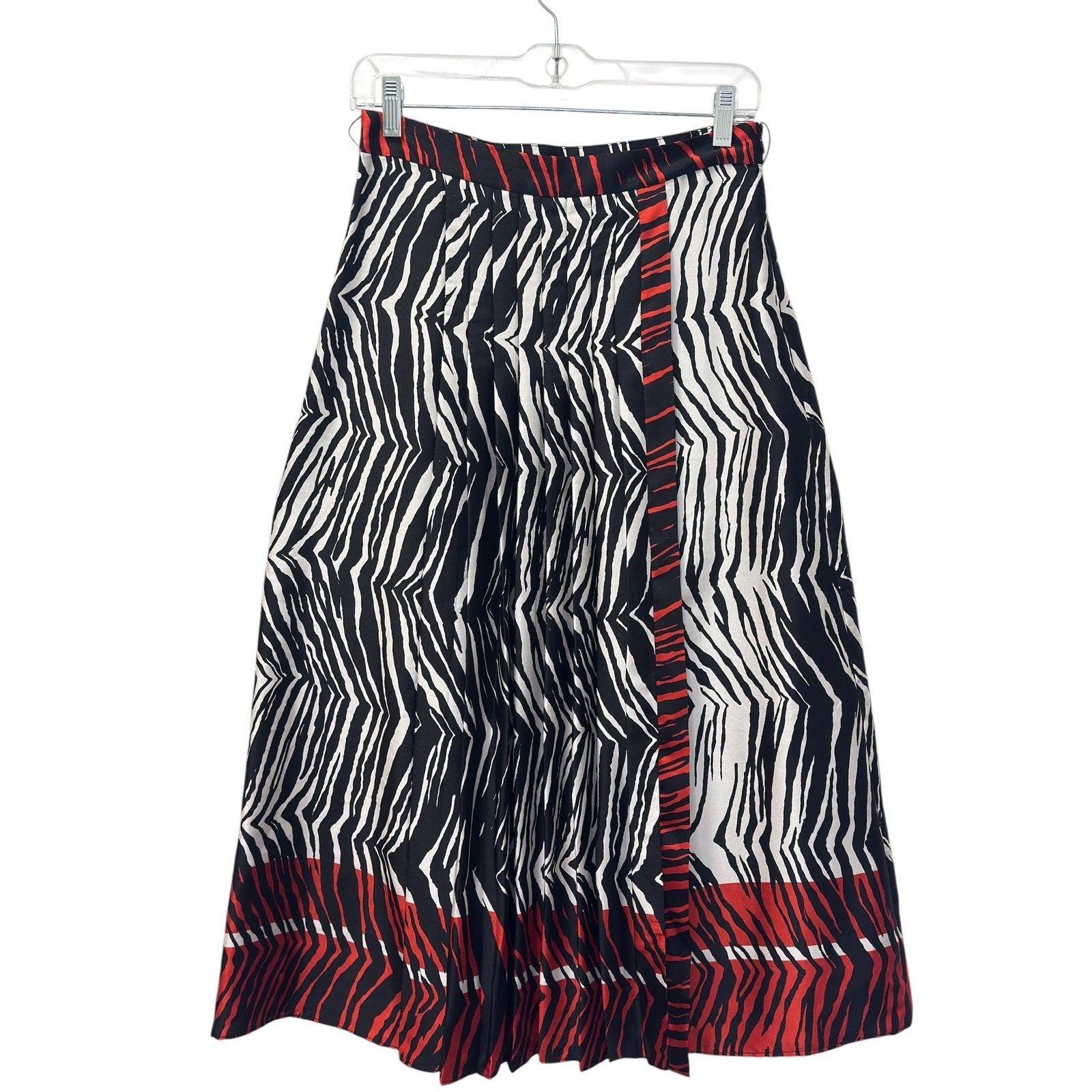 Zebra Print Pleated Midi Skirt Black White Red Zara