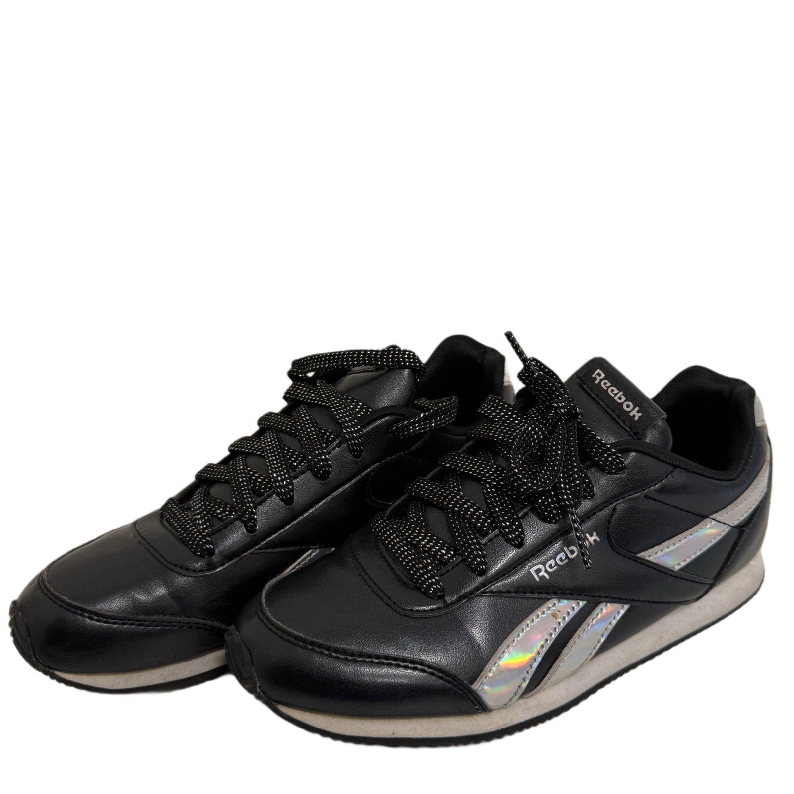 Reebok Black Classic Sneakers Women Size 4.5 US Holographic Detail Retro Style