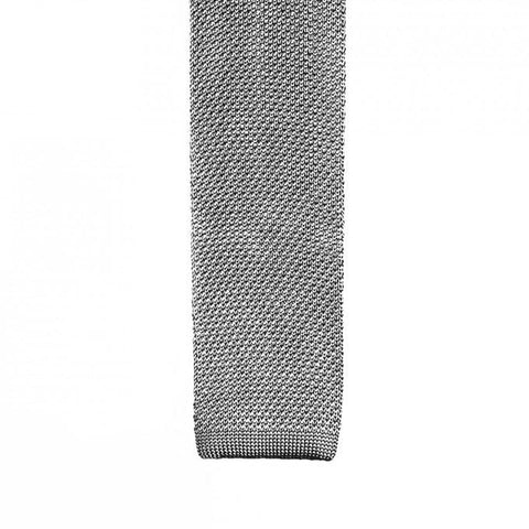 Light Grey Knitted Square Cut Silk Tie