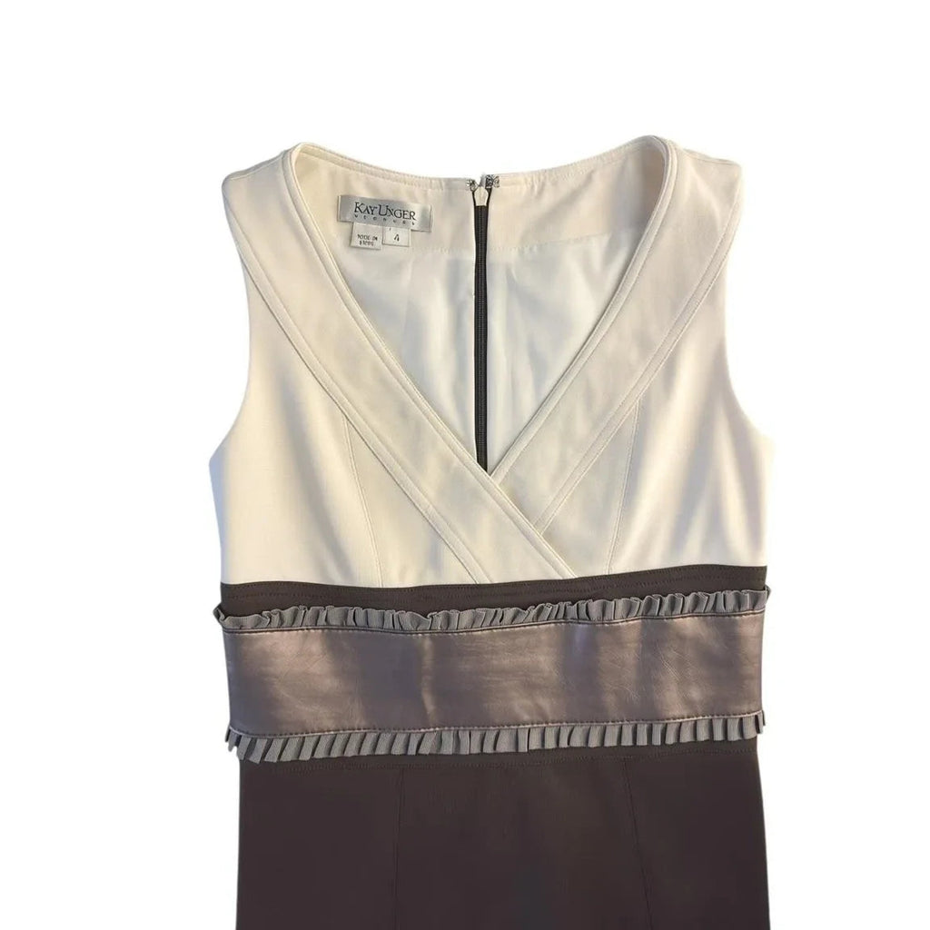Kay Unger Color-Block Sheath Dress Faux Leather Belt