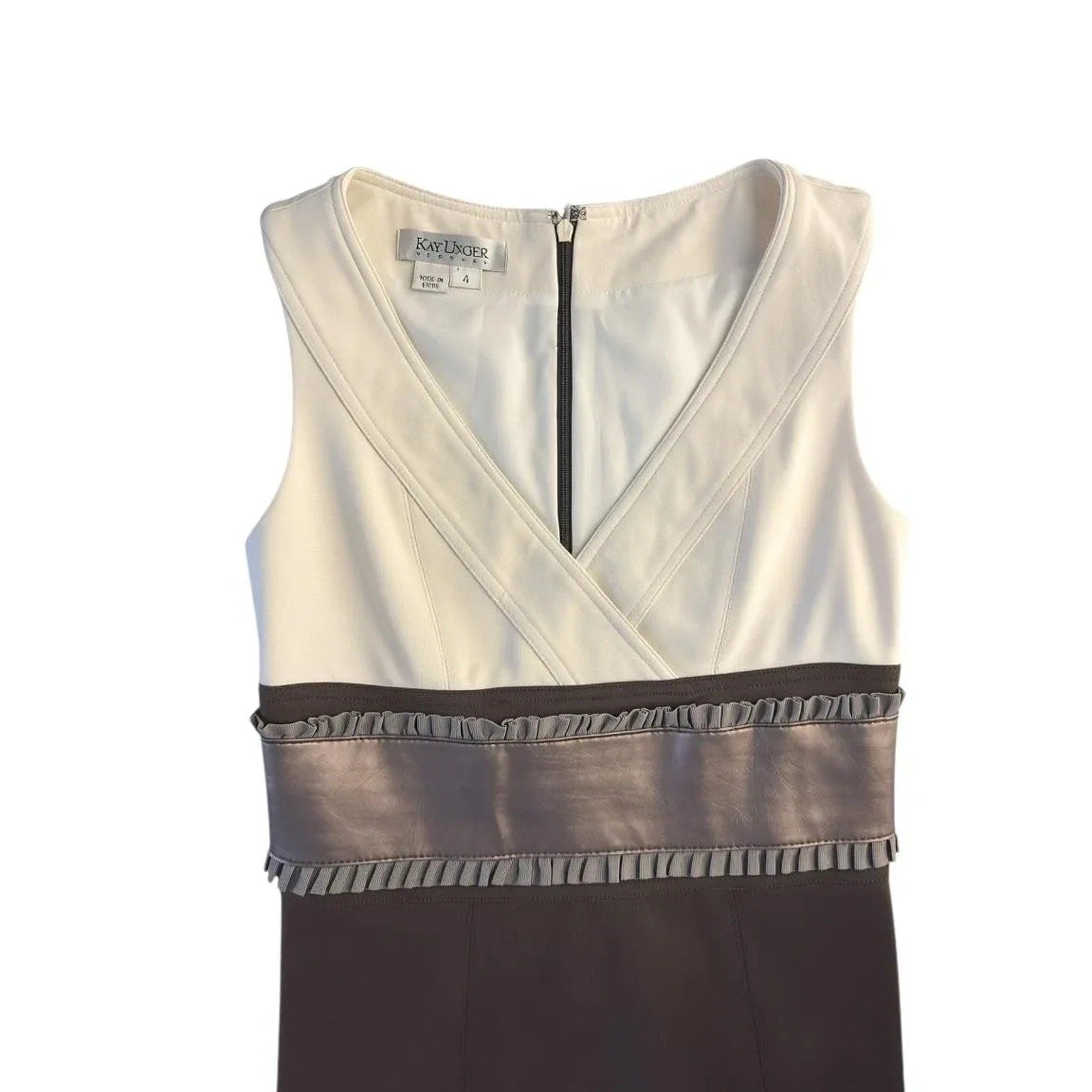 Kay Unger Color-Block Sheath Dress Faux Leather Belt