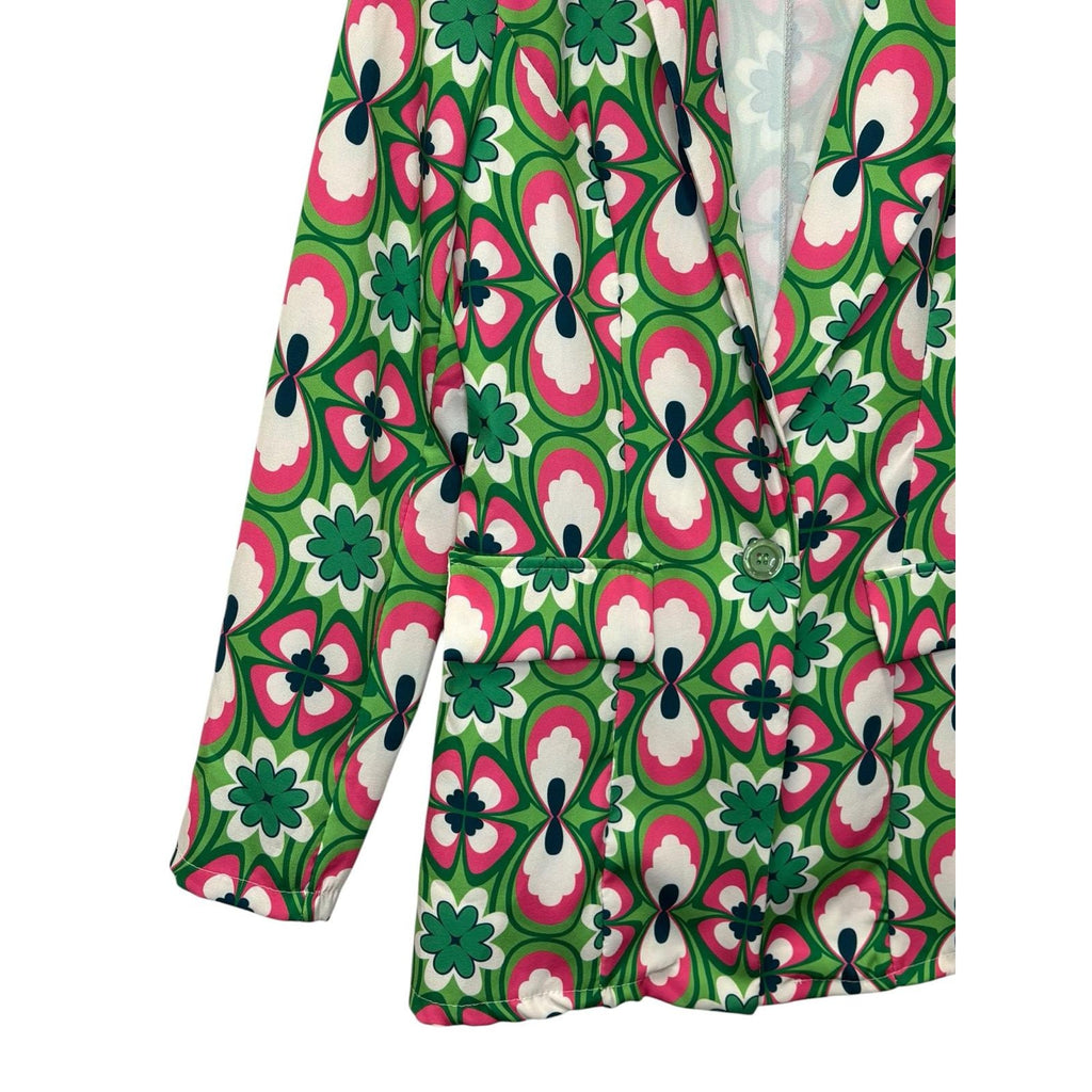 Closet Boutique Retro Floral Print Single-Button Blazer Green