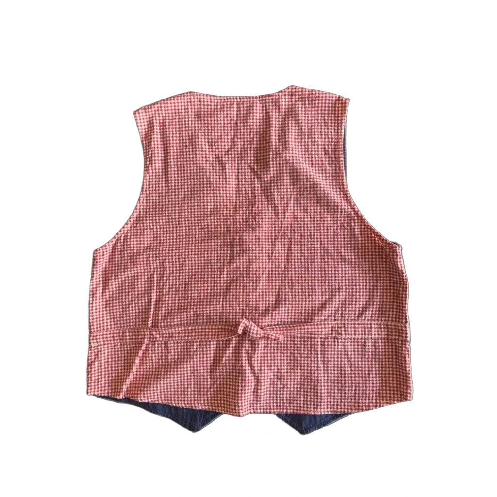 Casual Corner Denim Gingham Embroidered Garden Vest