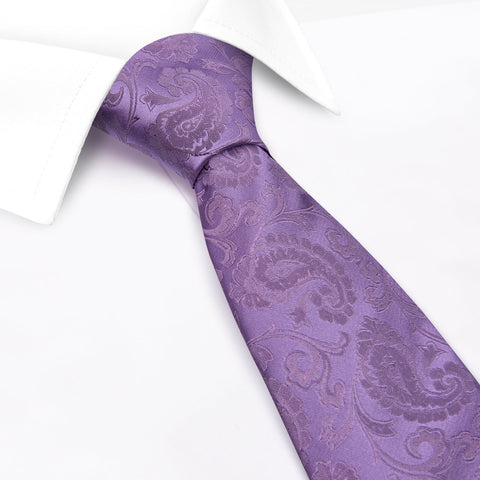 Purple paisley tie on a white background