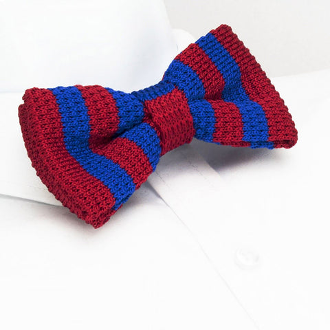 Pre-Tied Red & Blue Striped Knitted Bow Tie