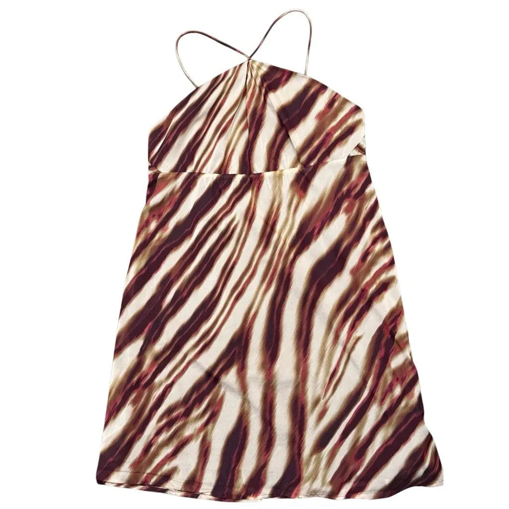 Ann Taylor Animal Print Silk Blend Slip Dress Cream