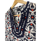 Talbots Medallion Print Long Sleeve Tunic Top Navy