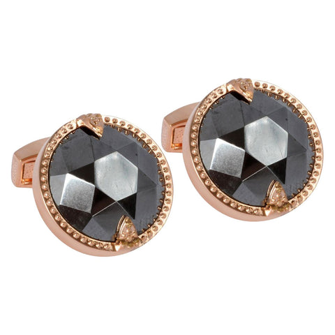 Rose Gold Cufflink with Facted Hematite Stone