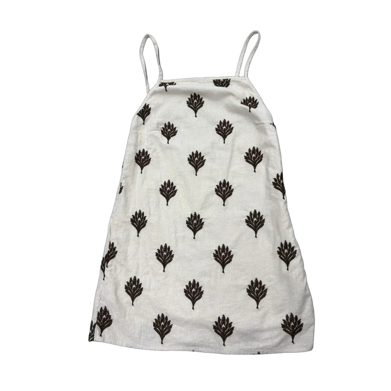 Abercrombie & Fitch Embroidered Floral Linen Mini Dress White and brown