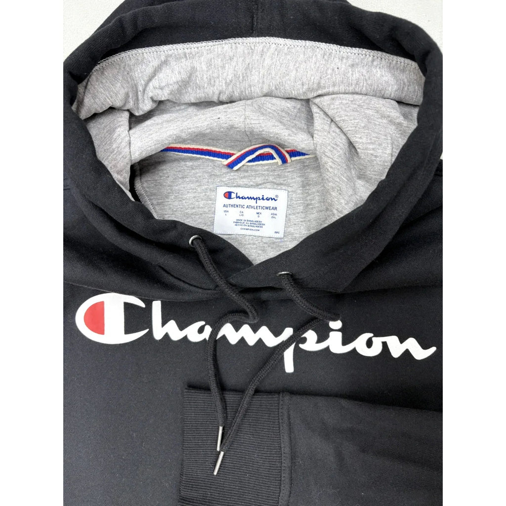 Champion Powerblend Script Logo Pullover Hoodie Black